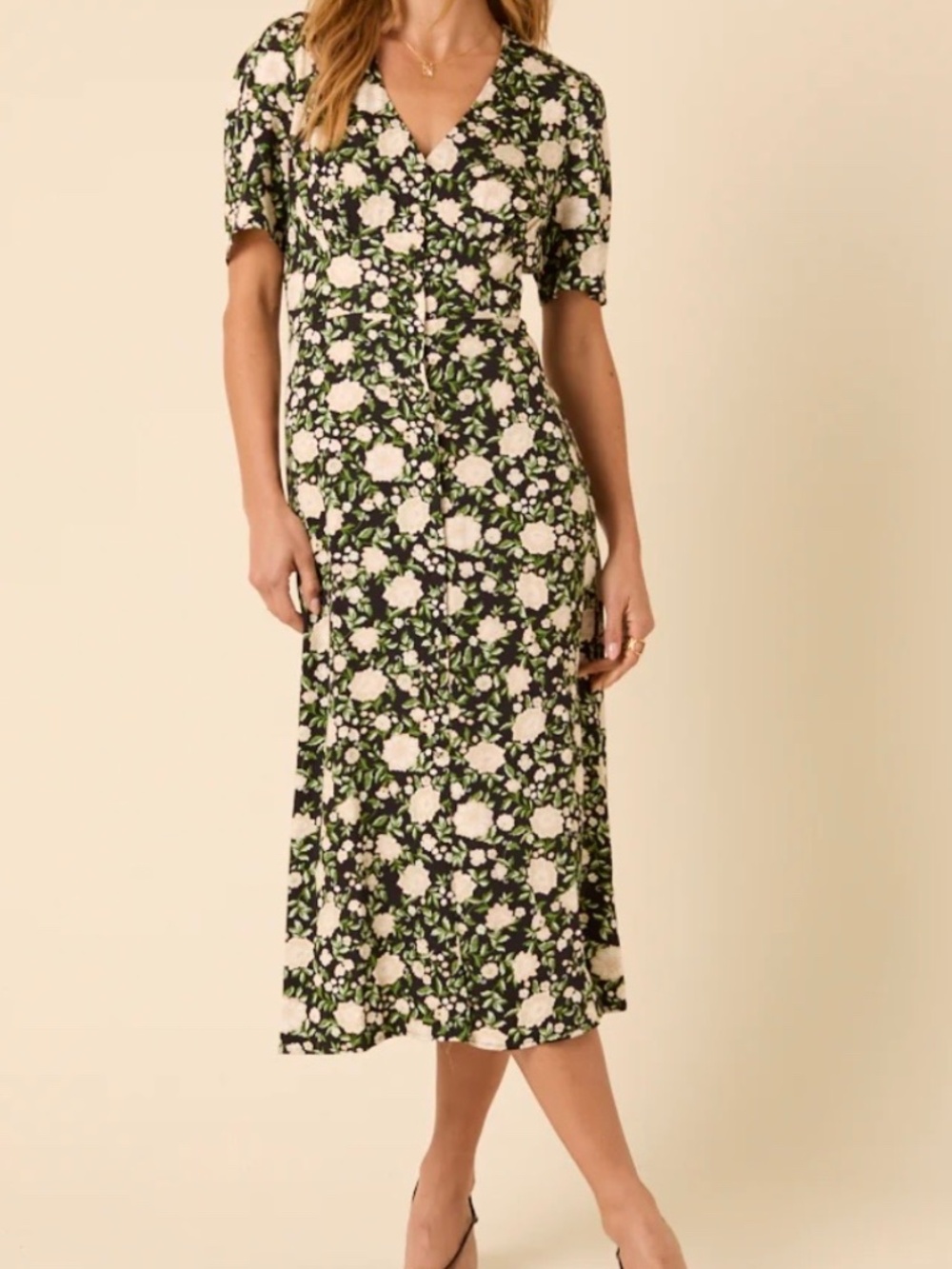 Nobody’s Child Black Floral Alexa Midi Dress